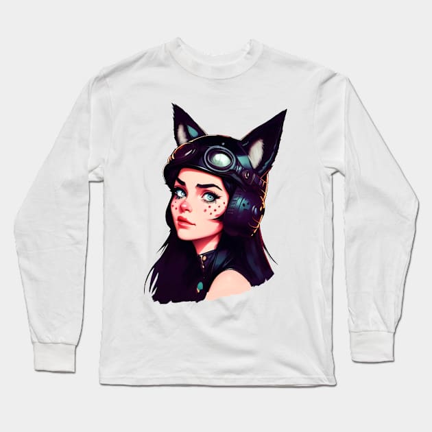 Black Cat Vintage 4 Long Sleeve T-Shirt by HiPolly